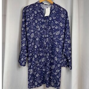 Soolinen Blue Paisley Print‎ Button Down Long Sleeve Top Dress Shirt 5XL